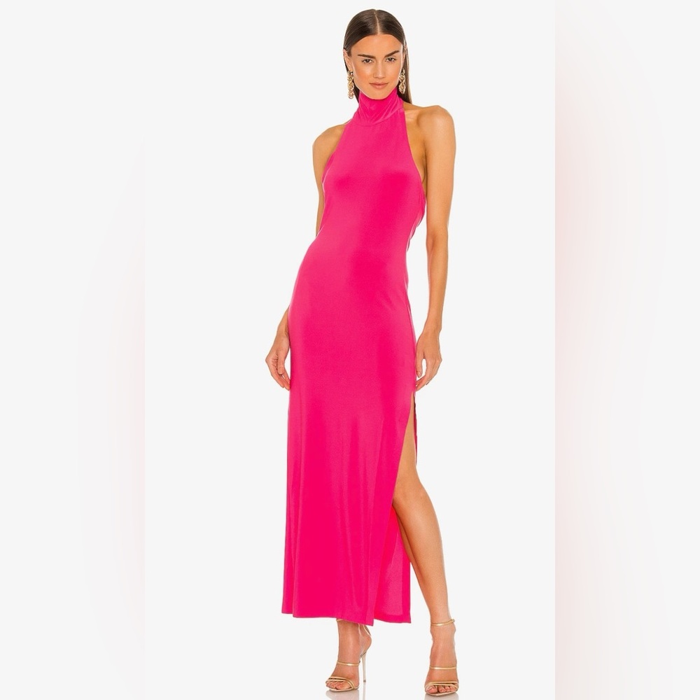 Norman Kamali Halter Turtle Gown in Rose | Size Small